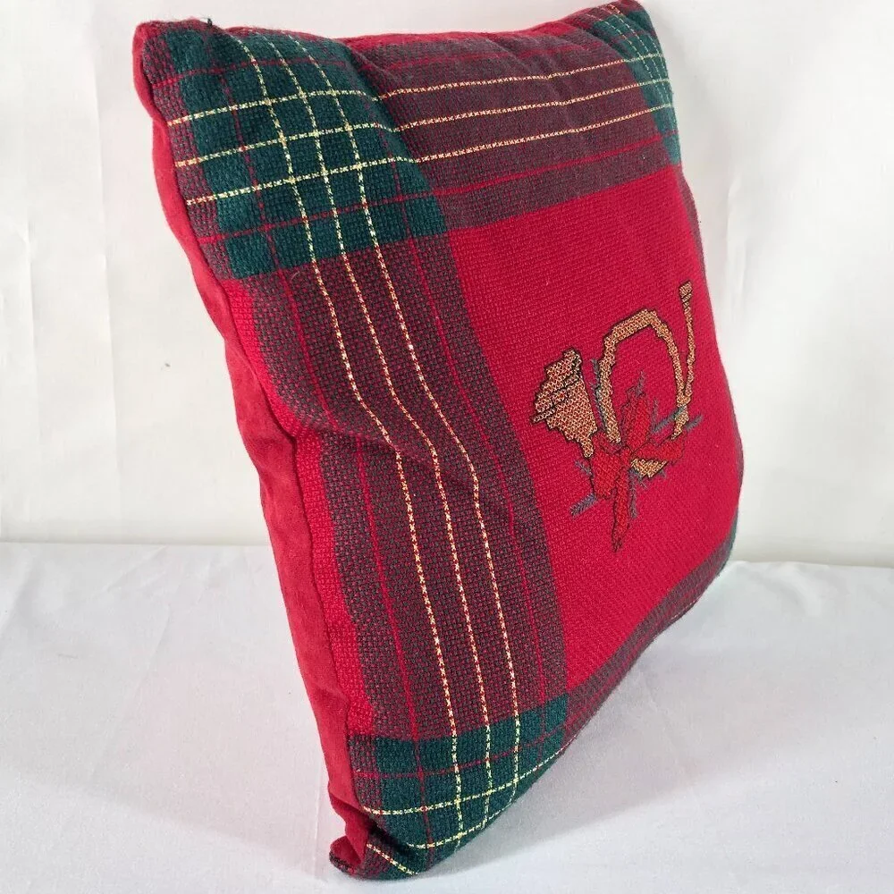 Red And Green Plaid Pillow With Horn